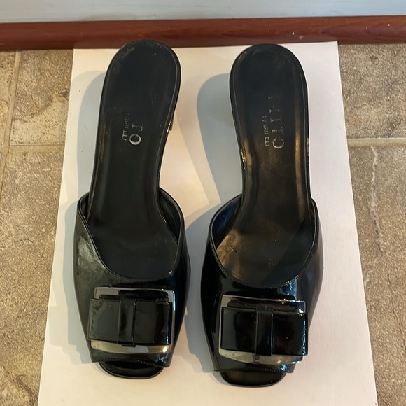 Vintage Ditto by Van Eli black leather open toe block heel mule sandals - Picture 2 of 4